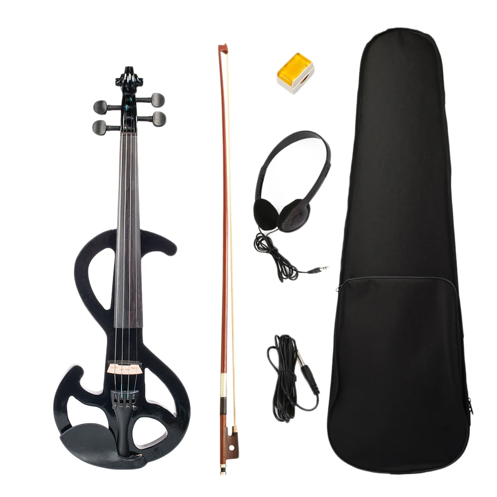 Solidwood Electric Silent Violin Black with Rosin Bow Hard Case Headphone Cable, 4/4 Solidwood Electric Silent Violin Black with Rosin Bow Hard Case Headphone Cable, 4/4
