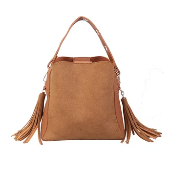 

2020 Fashion Scrub Women Bucket Bag Vintage Tassel Messenger Bag High Quality Retro Shoulder Bag Simple Crossbody Bag Tote