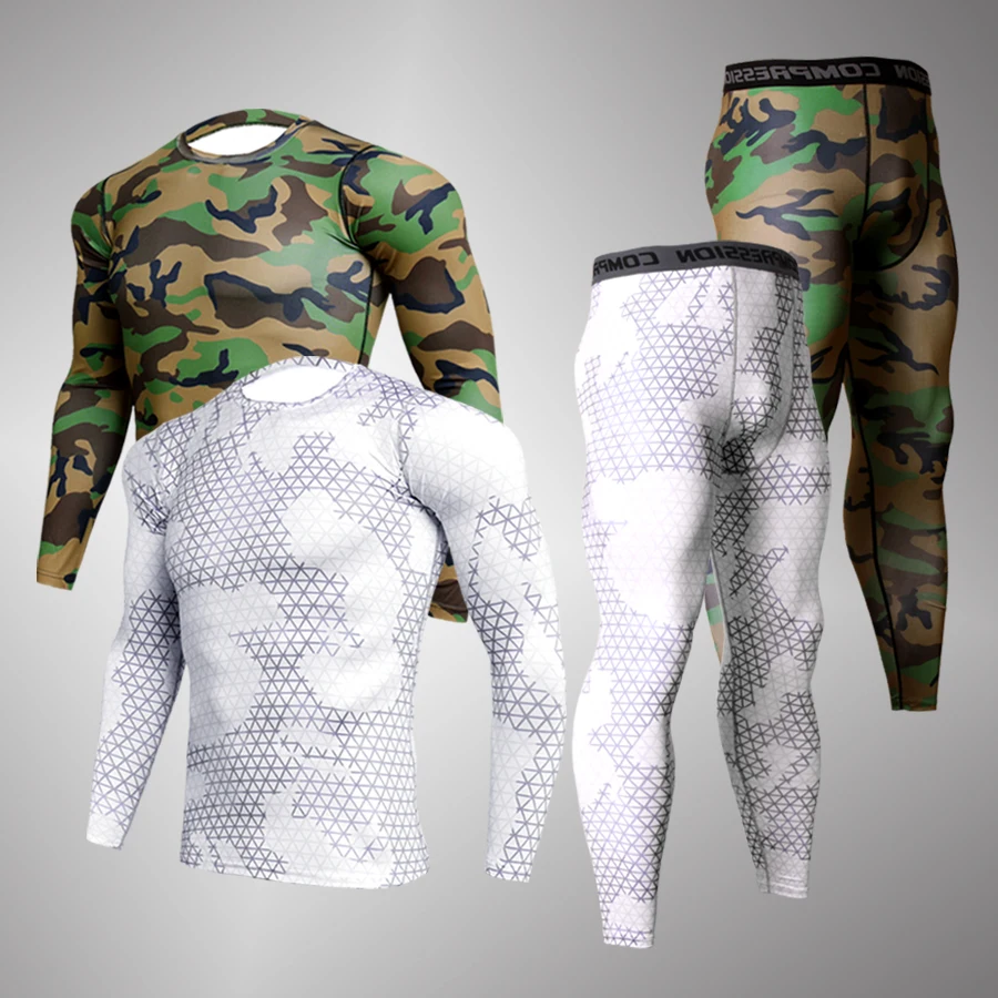 

High Quality Gym Clothes Men Running Tights Compression Shirt Jogging Camouflage 2 Piece Male Tracksuit Indoor Yoga Sets