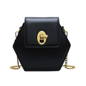 

Women's fashion shoulder bag retro hexagon lock leather solid color diagonal shoulder small square bag sac main femme