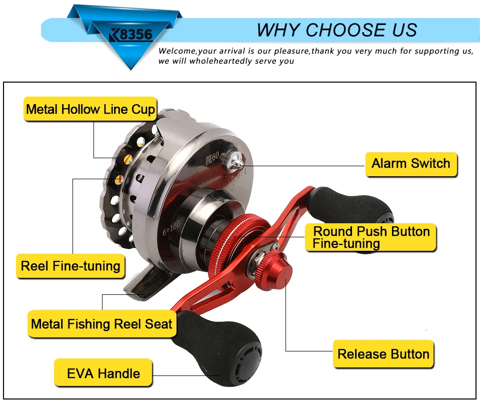 K8356 Metal Fishing Rafts Fly Fishing Reel 6+1BB 2.61 Red Left Right Hand Bait Casting FreshSaltwater Magnet Brake Front Reel (11)