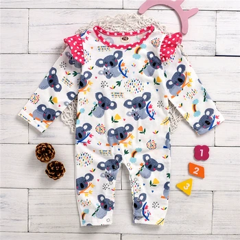 

Infant Newborn Baby Girl Long Sleeve Jumpsuit Cartoon Koala Pattern Stitching Round Neck One Piece Long Pants 2020