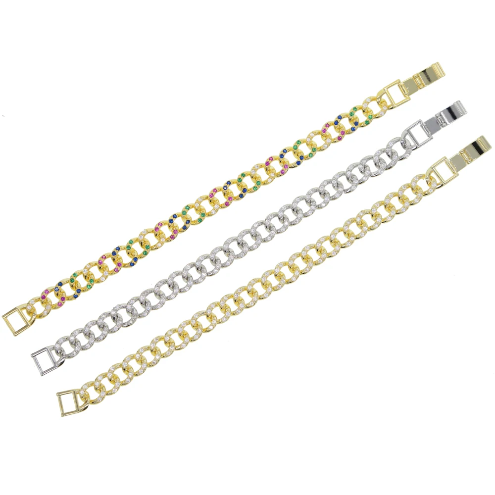 Женский браслет цепочка в стиле хип хоп micro pave Rainbow cz ювелирное изделие 17 см