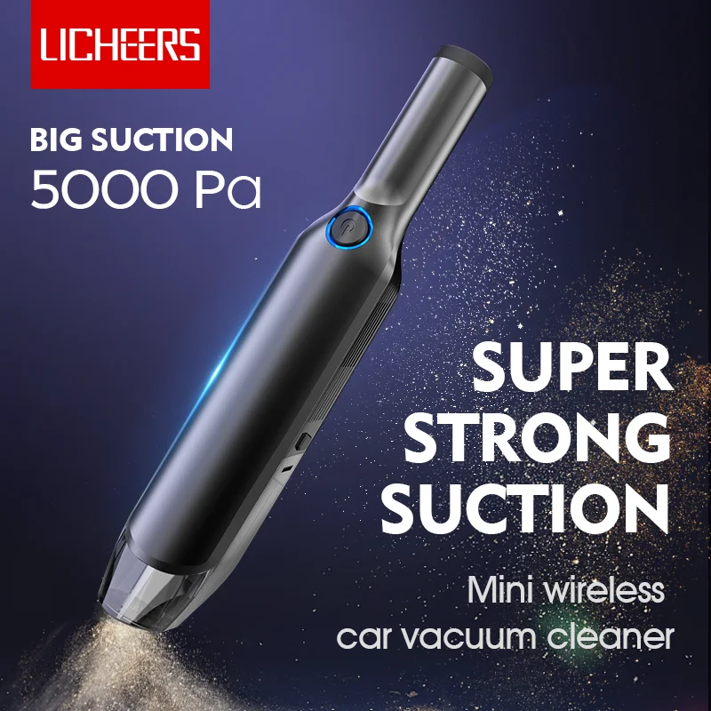 

Licheers Mini Wireless Car Vacuum Cleaner Super Strong Suction 5000 Pa 60W Portable Handheld Auto Vacumm Cleaner for car home