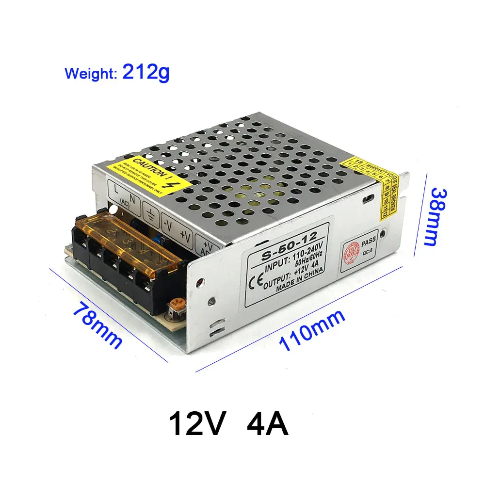 12V 4A импульсный источник питания 40W 50W светодиодный трансформатор переменного тока в постоянный SMPS для светодиодных лент Домашний Светильник DIY AC/DC 110V 220V to DC12V