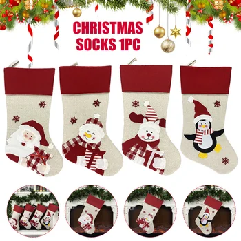 

Christmas Stockings Big Size Classic Christmas Stocking Santa Snowman Reindeer Penguin Pattern for Xmas Party Decoration XHC88