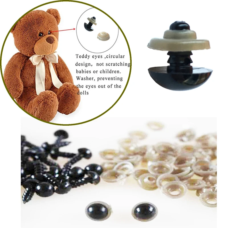 100X 5-24mm Black Plastic Safety Screw Eyes For Bear DIY Plush Toy Repair Acces