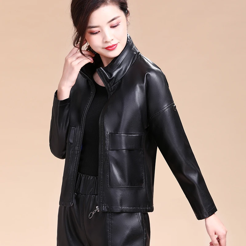 

China Haining Leather Jacket Women's new fall 2020 new Korean sheep skin loose large size fashion short leather jacket