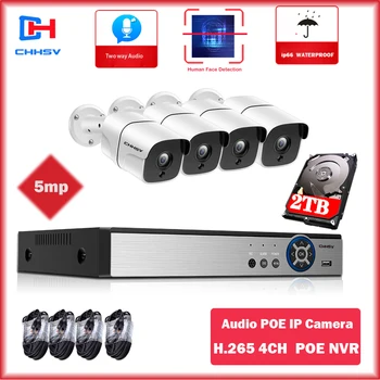 

Face Recognition 4CH POE NVR 5.0MP System 5MP Hi3516EV300 Audio PoE IP Camera IR Night Vision Video Security Surveillance Kits