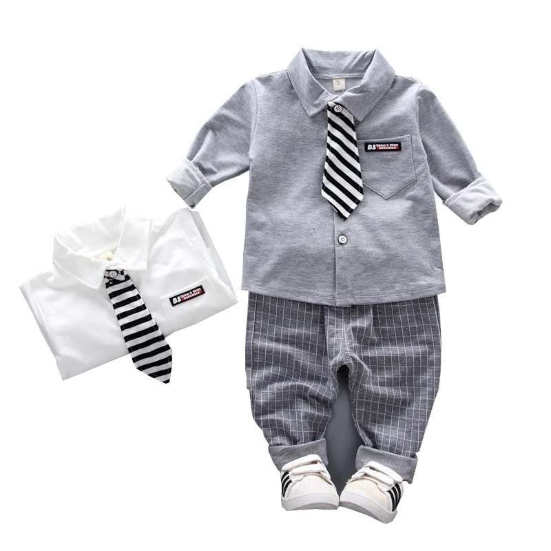 Boss Style Baby Boy Clothes Autumn Infant Suit Kids Tie T-shirt Pants 2pcs/sets Children Formal Clothing Toddler Gentleman Sets |