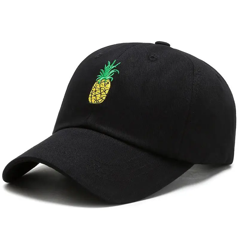 COKK бейсбольная кепка женская с вышивкой ананас хип-хоп Snapback шапки для мужчин и женщин хлопок Регулируемая корейская модная женская шапка - Цвет: Black