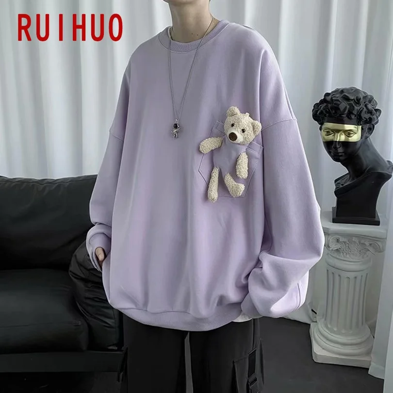 Свитшот RUIHUO с изображением медведя куклы Мужская одежда топы в стиле Харадзюку
