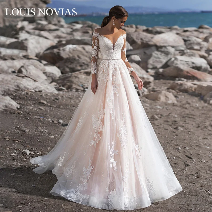 Луи новиас Сексуальное Милое Свадебное платье с открытыми плечами с длинным рукавом платья невесты свадебное платье с аппликацией плюс размер