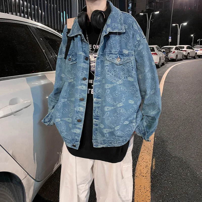 

E-BAIHUI Men's Retro Denim Lapel Jacket Loose Tide Brand Korean Couple Style Trendy Outer Top Q102204