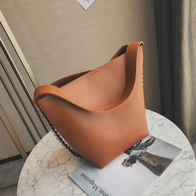 

Women Shoulder Bag 2020 Simple Solid Color Mother Bucket Bag New Luxury Fashion Handbag Women's Chain Bag Large Capacity Package