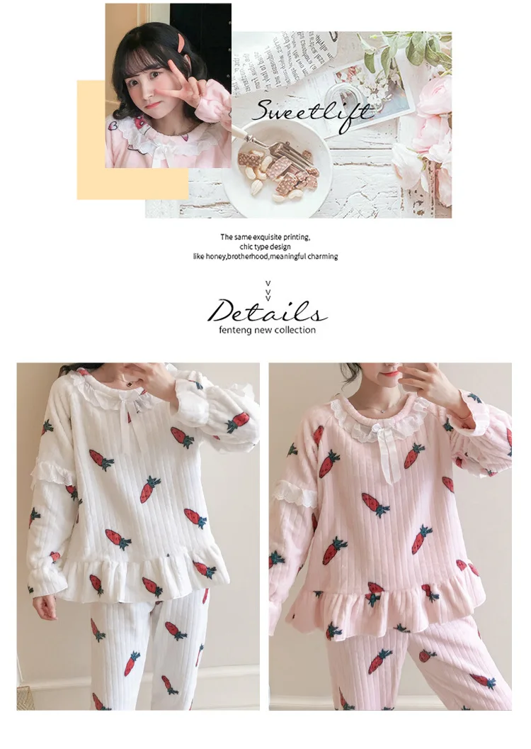 Бархатная Коралловая пижама в Корейском стиле в стиле принцессы женская осенне-зимняя рубашка для девочек фланелевая Домашняя одежда с