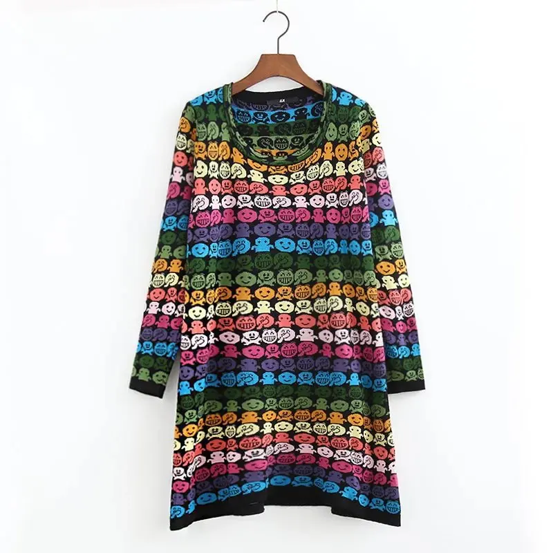 

Long Sleeve-Rolled Slim Fit Waist Hugging Elasticity Colorful Dotted Large Size Autumn And Winter Dress Body Hugging Able Floral