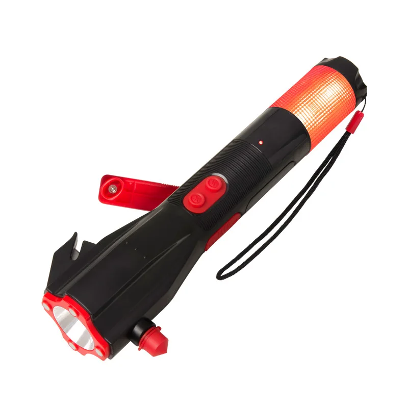

Eight in First Automotive Works Car Multifunctional Safety Hammer Glare Flashlight with Safety Belt Cutter Flashing Light Alert