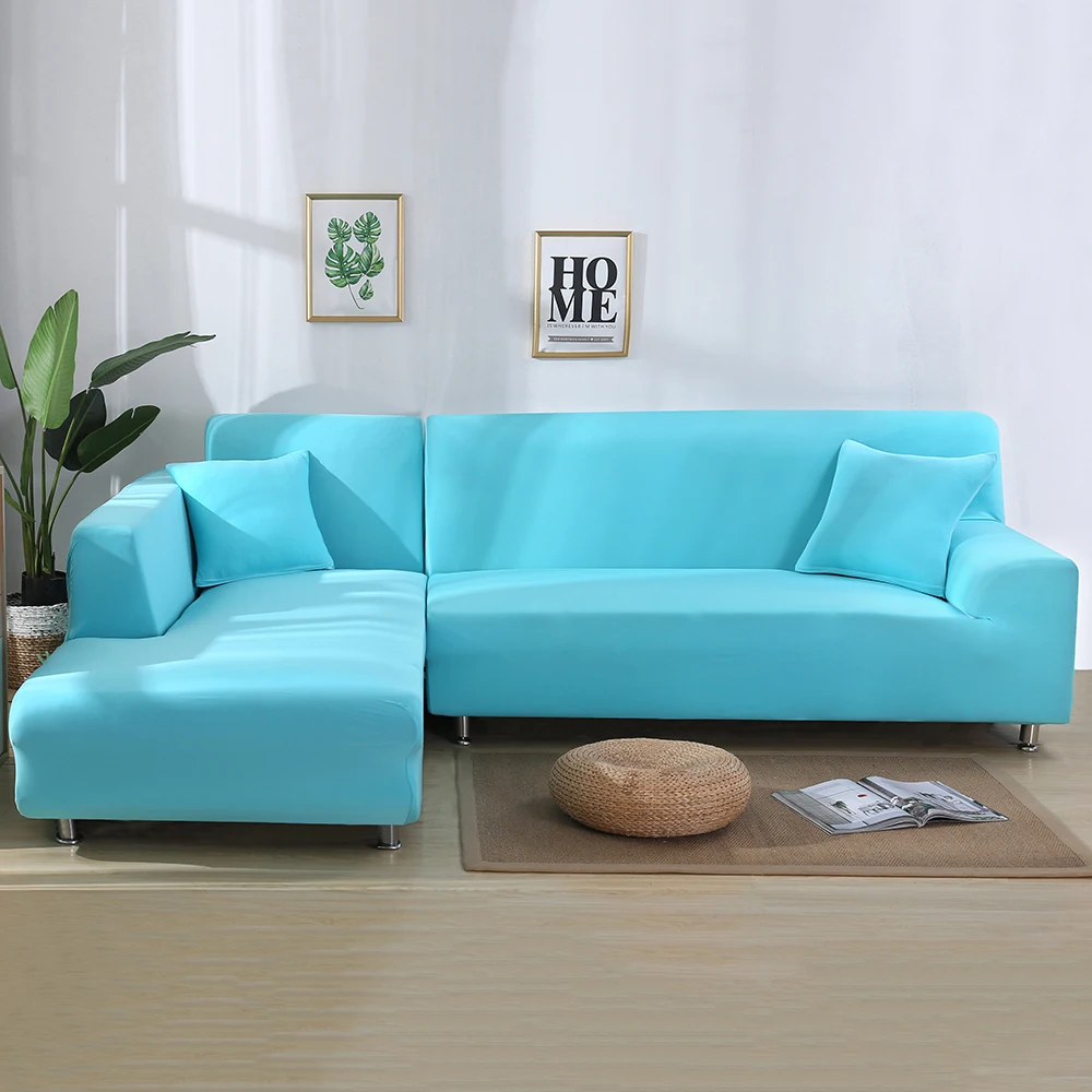 sky blue Эластичный чехол для дивана, эластичная ткань, сплошной цвет, угловой диван, антипепельный декор, универсальные чехлы - Цвет: sky blue