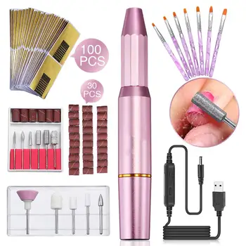 

1Set Portable Electric Nail Drill Kit Professional Manicure Pedicure Acrylic Nail Tools USB Manicure Machine Sander Exfoliating