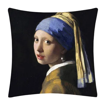 

World Famous Oil Painting Johannes Vermeer Girl With A Pearl Earring The Milkmaid Mona Lisa Oil Painting Cushion Cover