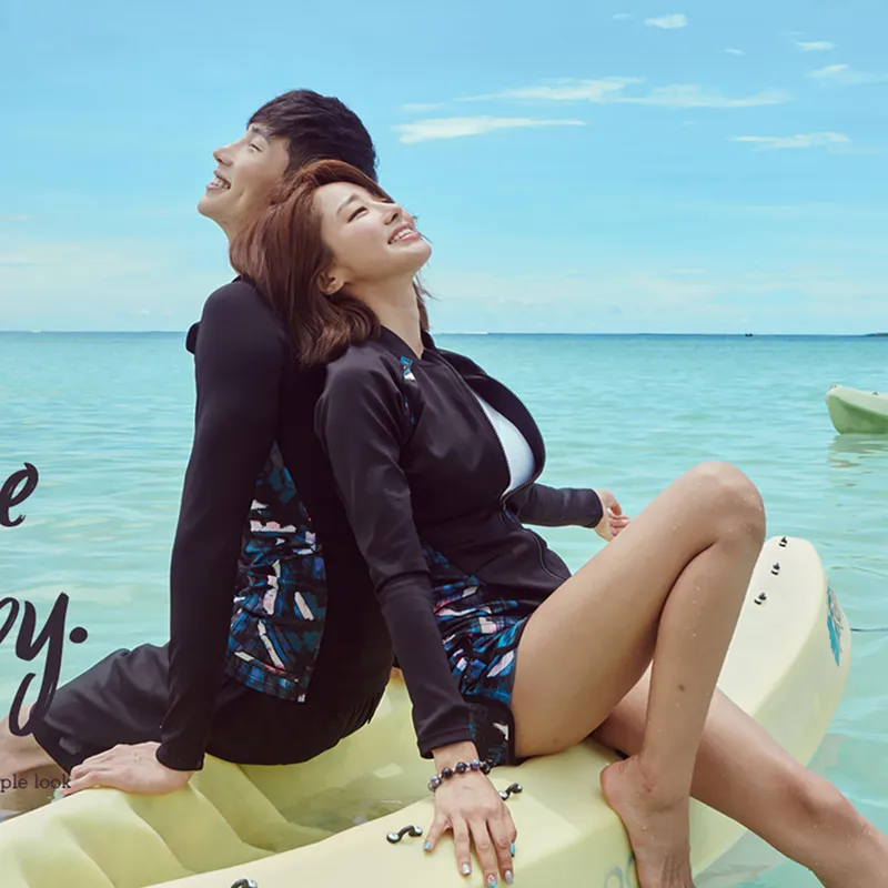 

2018 Couples Three-piece Set WOMEN'S Swimsuit Long Sleeve Zipper Conservative Slimming Diving Suit Sports Sun-resistant Jellyfis