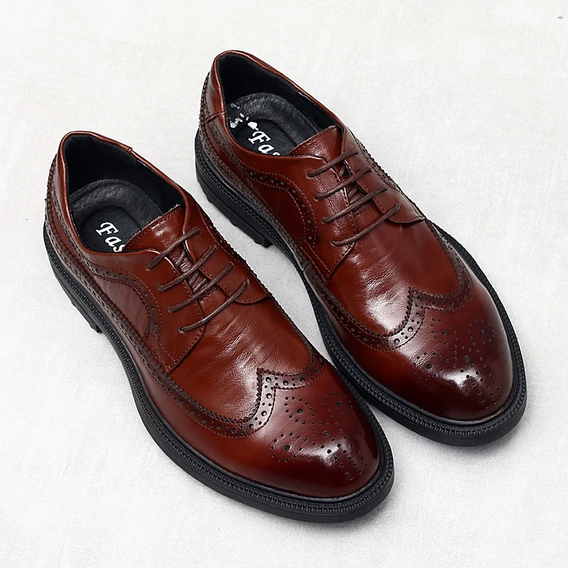 MVVT Fashion Print Genuine Leather Shoes Men Formal Dress Shoes British Gentleman Brogue Shoes Slip-On Men Oxfords Shoes