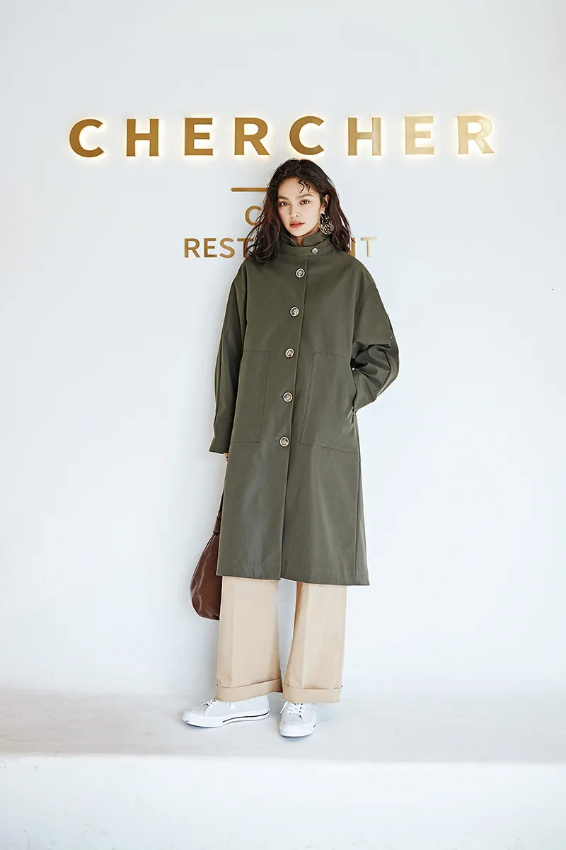 ZURICHOUSE Armygreen пальто женское весеннее пальто модный большой подол дизайн однобортный темперамент длинный тренч для женщин