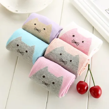

2 pairs and comfortable breathable female raw cotton socks Korean cute socks candy color cat combed cotton socks cotton socks
