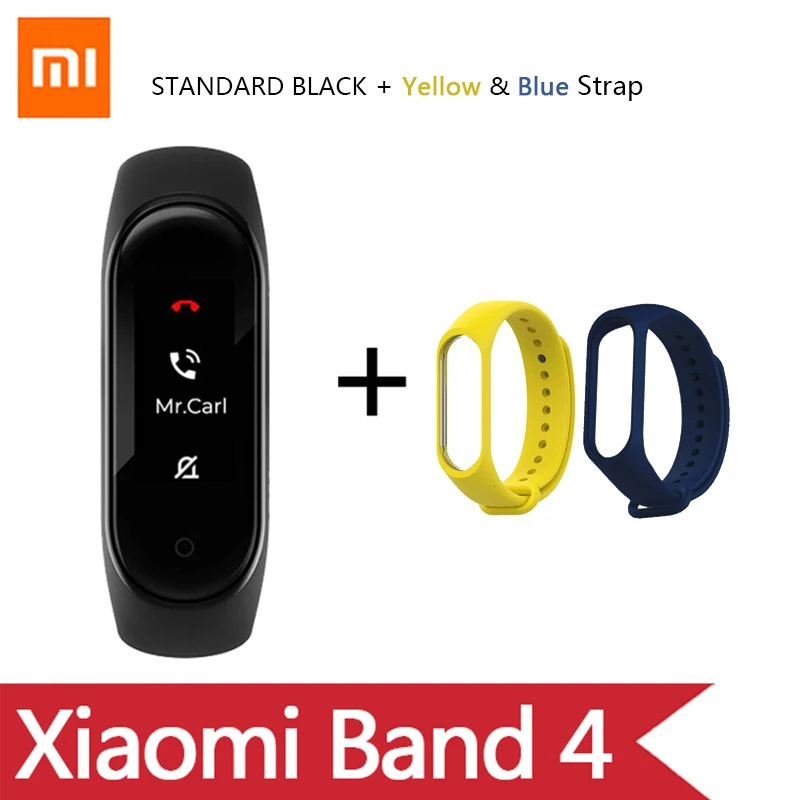 Умный Браслет OriginalXiao mi Band 4 на английском, испанском и русском языках, 3 цвета, AMOLED экран, mi band 4, Smartband, fitness Traker - Цвет: Ad Blue Yellow Strap