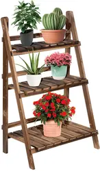 Sunmthink – étagère à plantes intérieure en bois, support à fleurs pliable à 3 niveaux, marron (31.5 "l × 13.2" l × 36.6 "h) 