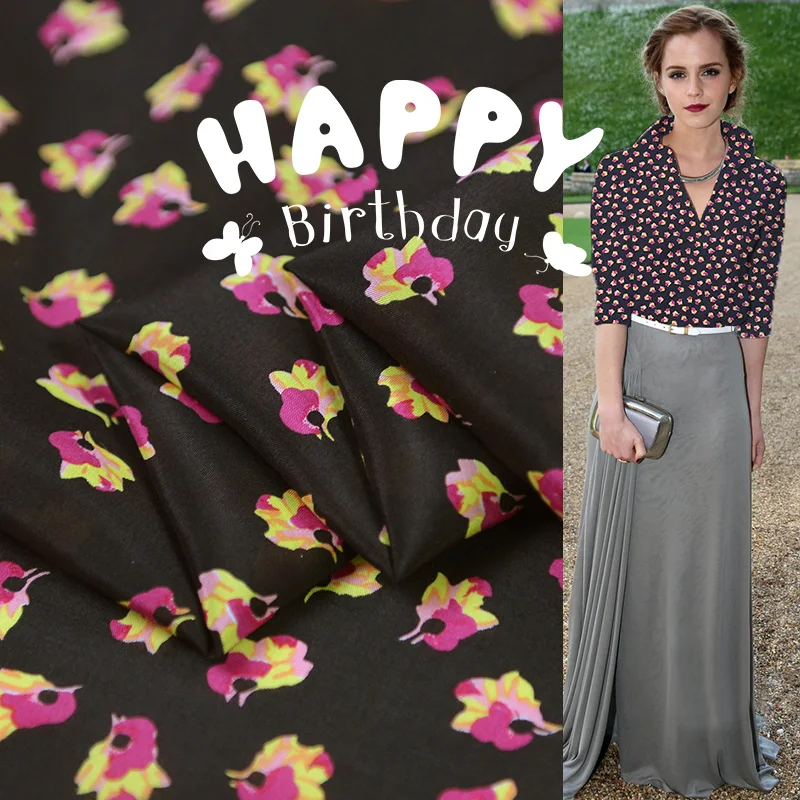 95 см* 110 см черный цветочный шелк хлопчатобумажная ткань для платья рубашки натуральный