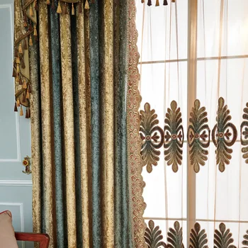 

Flannel Printed Gradient Embroidered Blackout Curtain American Style Luxury Curtains for Living Room Bedroom Luxury Home Decor
