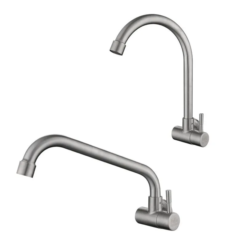 G1/2 304 Stainless Steel Wall-mounted Single Cold Lengthen Mop Pool Faucet 360° Rotating Lead-free Brushed Kitchen Sink Tap |