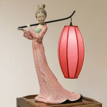 

Modern new Chinese style desk lamp wedding room hotel living room study bedroom bedside red creative Antique switch table light