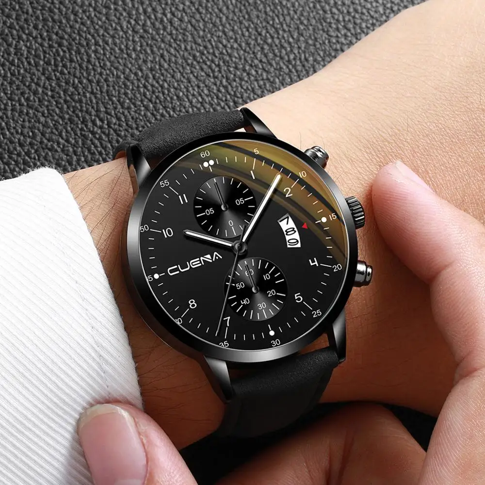 

Relogio masculino CUENA Watches Men Fashion Sport Stainless Steel Case Leather Band Analog Quartz Wristwatch Business Clock A40