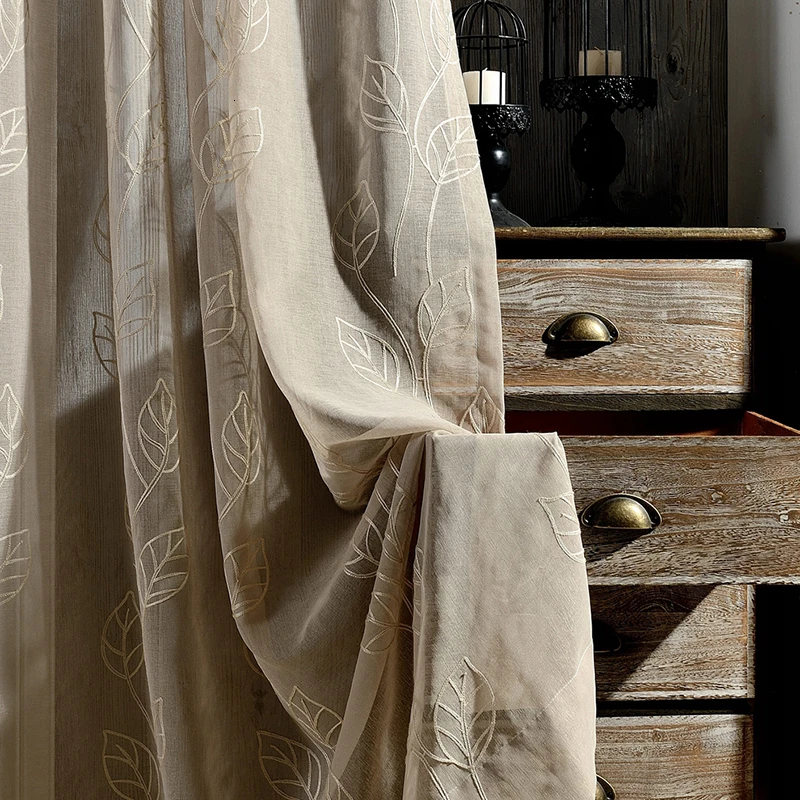 

Embroidered Tulle Curtains For Living Room Leaves Sheer Curtains for Bedroom Kitchen Modern Design panel voile Curtain