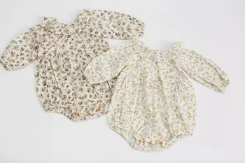 

2020 New spring baby romper floral pink yellow ruffles collar long sleeve infant girls jumpsuits