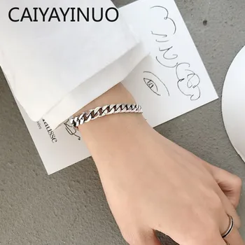 

CAIYAYINUO S925 Bracelets For Men Women 3/5/6mm real Silver Bracelets Curb Cuban Link Chain Bracelets Party Jewelry Gift