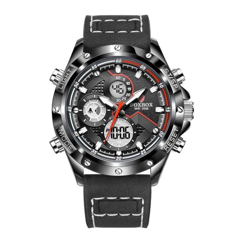 LIGE Business Mens Watches Fashion Dual Display Leather Watch Waterproof Sport Digital Quartz Wrist Watches For Men Uhren herren 