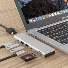 Двойной Тип-C USB Hub адаптер для MacBook Pro Аксессуары для MacBook Air W/HDMI C PD зарядки 6/7/8 в 1 взаимный обмен данными между компьютером и периферийными устройствами C HUB адаптер док-станция