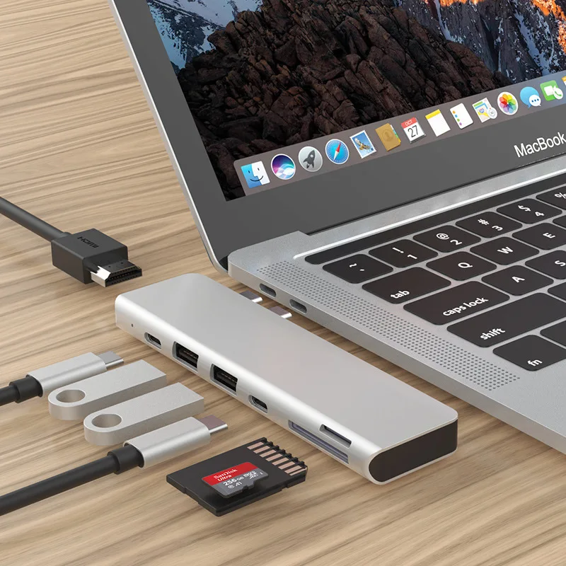 

Dual Type-C Hub Adapter for MacBook Pro Accessories For MacBook Air W/HDMI PD charging 6 /7 /8 in 1 USB C HUB Adapter Dock