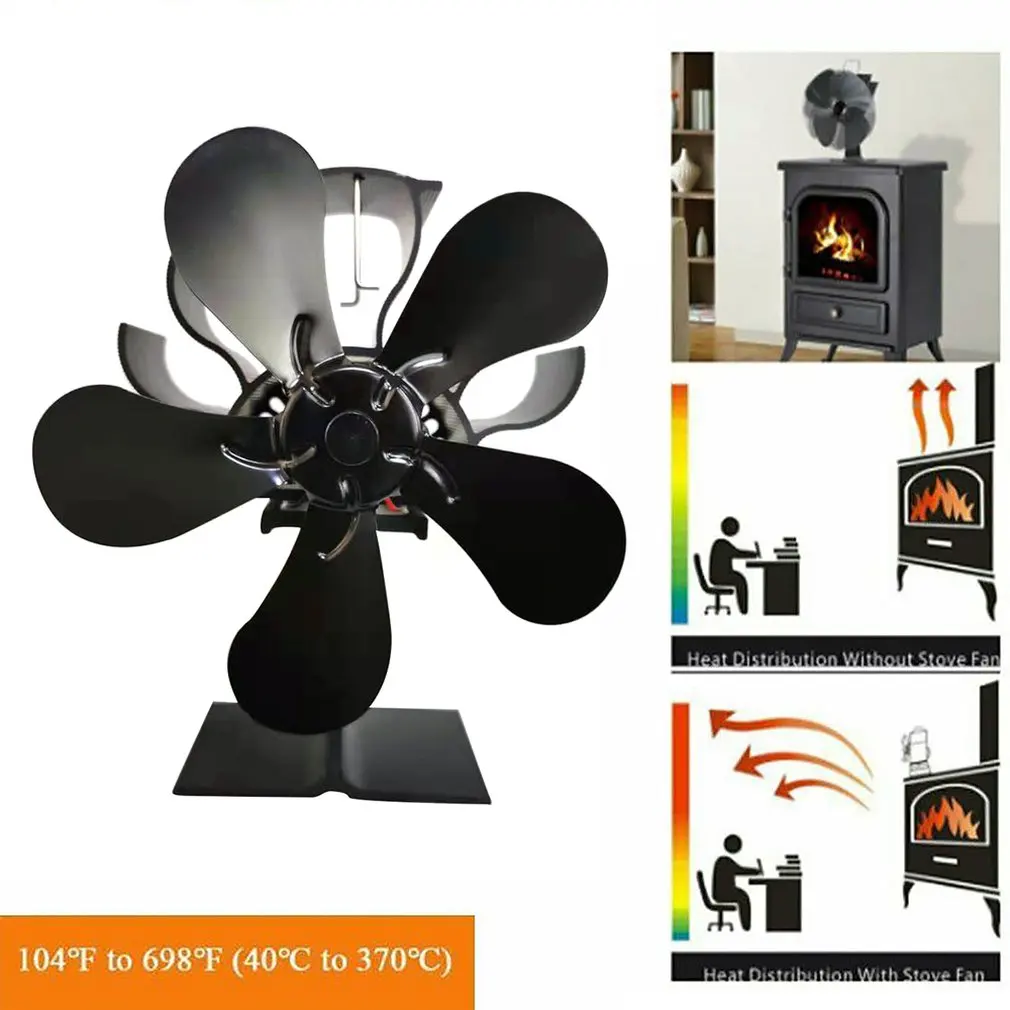 

Black Fireplace 5 Blades Heat Powered Stove Fan Log Wood Burner Ecofan Quiet Home Fireplace Fan Efficient Heat Distribution