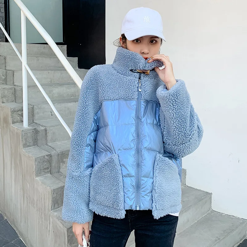 

Photo Shoot Dongdaemun Winter New Style Lambs Wool Joint down Jacket Casual Loose-Fit INS Style Fashion Coat Women's