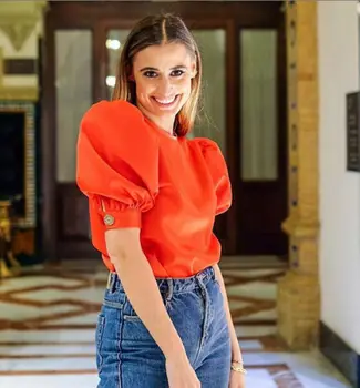 

Meihuida Women Mesh Sheer Puff Sleeve Shirt Short Sleeve See-Through Mesh TO Neck Perspective Tops