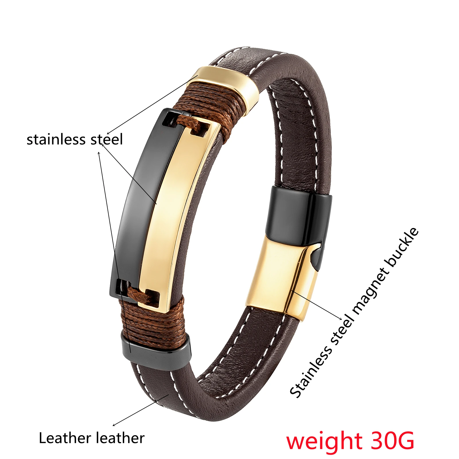 Double Row Stainless Steel Jewelry Unisex Punk Couple Bracelet Coffee Color Wide Leather Charm Brace bracelet jewelry