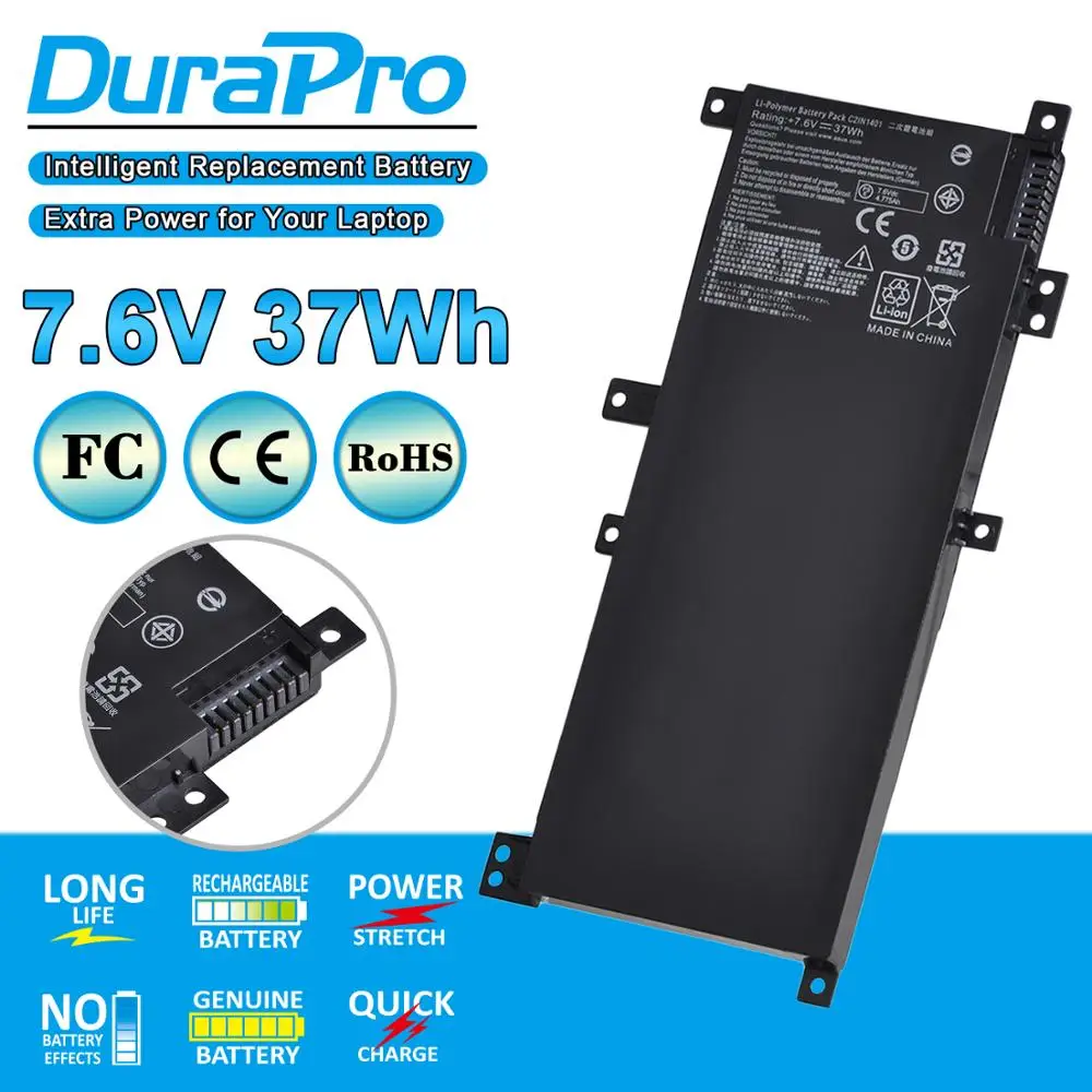 DuraPro C21N1401 ноутбук Батарея 37Wh 7 6 V для Asus C21PQCH X455 X455L X455LA A455L A455LD A455LN F455L K455L X454W Y483LD W419L |