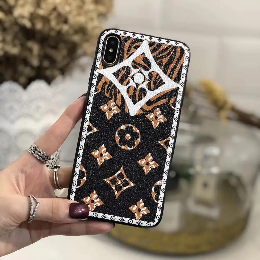 HOKEJ luxury classic big brand leather phone case for iPhone 11 11por 11por max 8Plus xs xsmax fashion phone bag - Цвет: Розово-красный