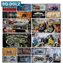 [SQ-DGLZ] Мотоцикл и автомобиль номерной знак бар Настенный декор США оловянный знак винтажный металлический знак домашний декор живопись таблички плакат