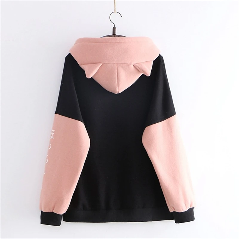 Merry Pretty Women's Pokemon Sweatshirts With Ears Blackpink Fleece Hoodies Winter Harajuku Sweatsh
